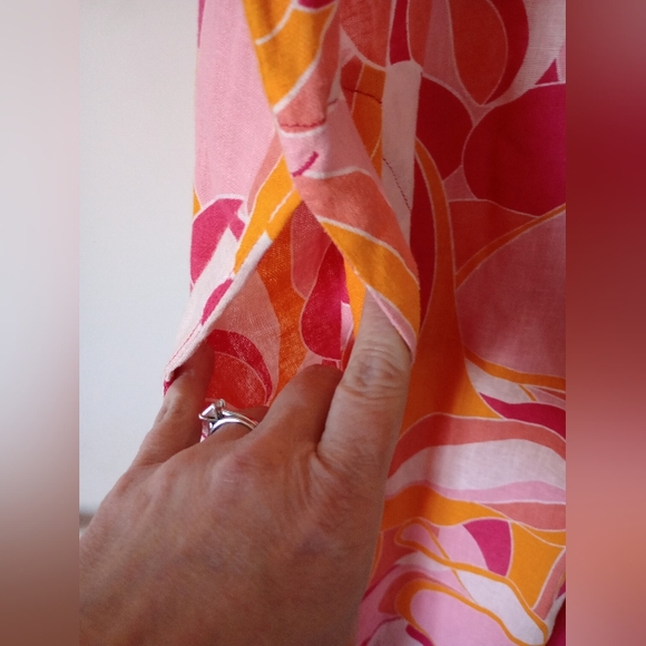 Rachel Zoe Pink and Orange Linen Blend Tropical Beach Cruise Maxi Dress Sz Large - Picture 3 of 12